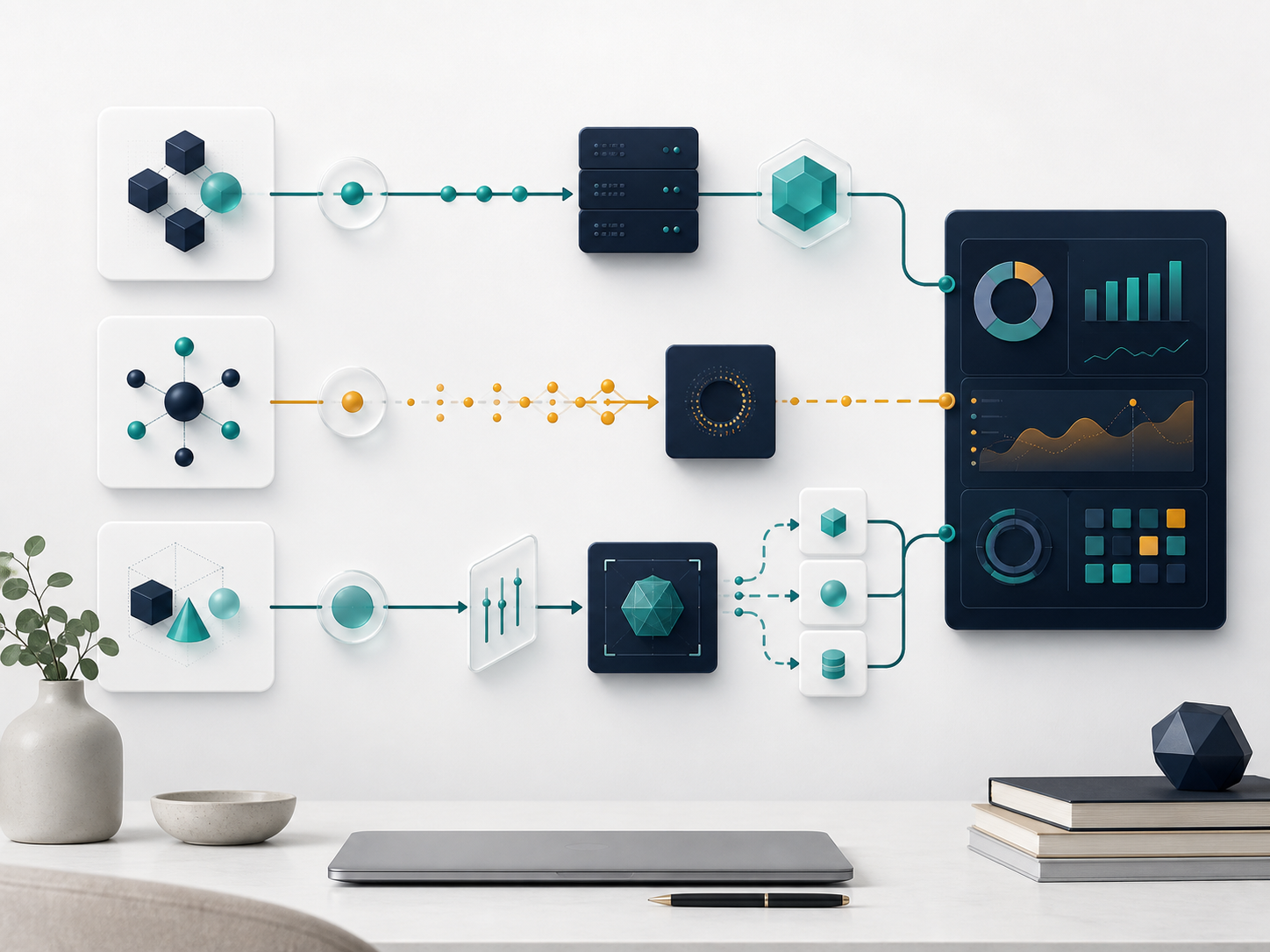 Clean business integration architecture showing three paths into a shared operations system